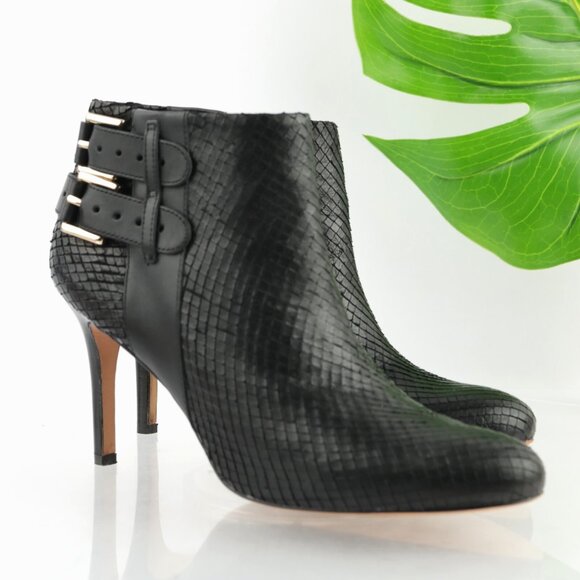 Ann Taylor Womens Boots Size 9 Black Leather Snake High Heel Elegant Booties - Picture 11 of 11